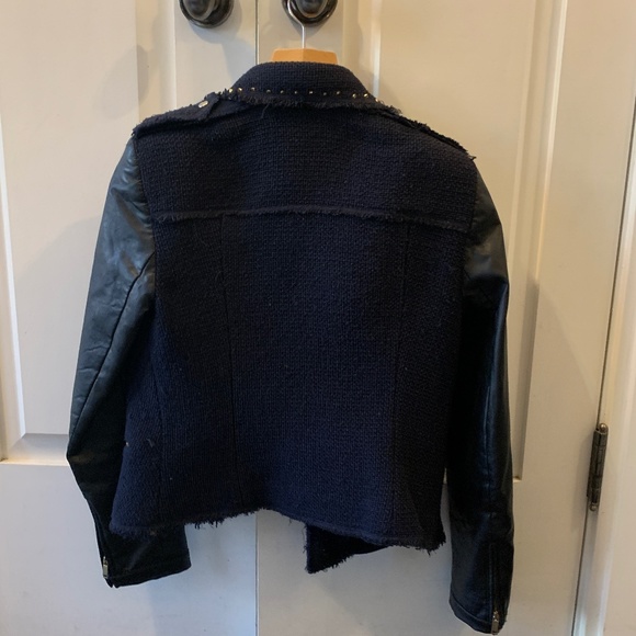 Leather and navy tweed jacket - Picture 3 of 7